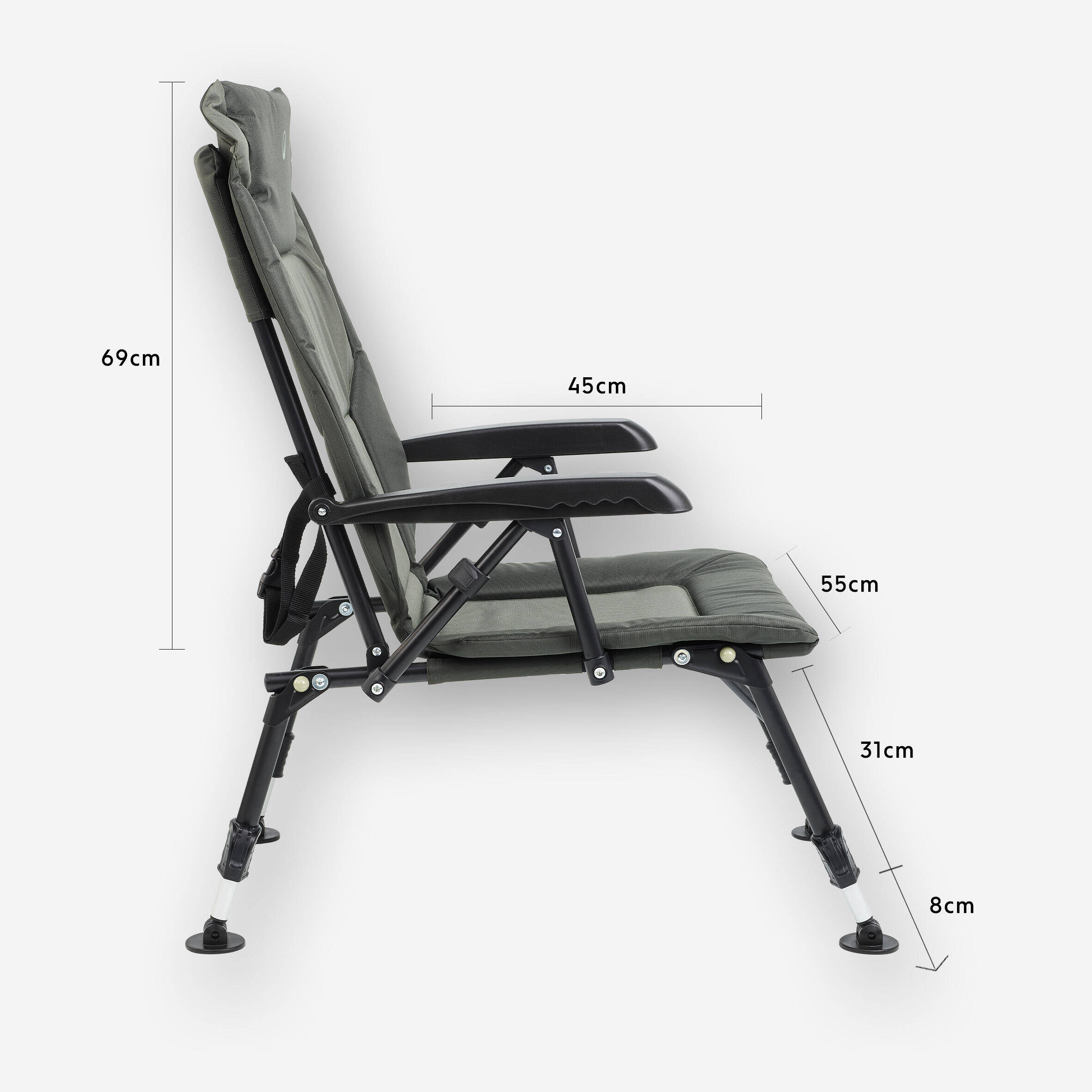 Carp Fishing Levelchair 500 Compact and Foldable Supports up to 110 Kg - Green -  5