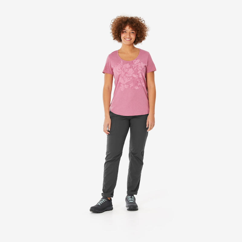 Tricou Drumeție în natură NH500 Roz Damă