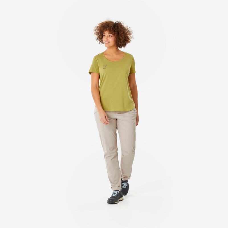 Tricou Drumeție în natură NH500 Kaki Damă