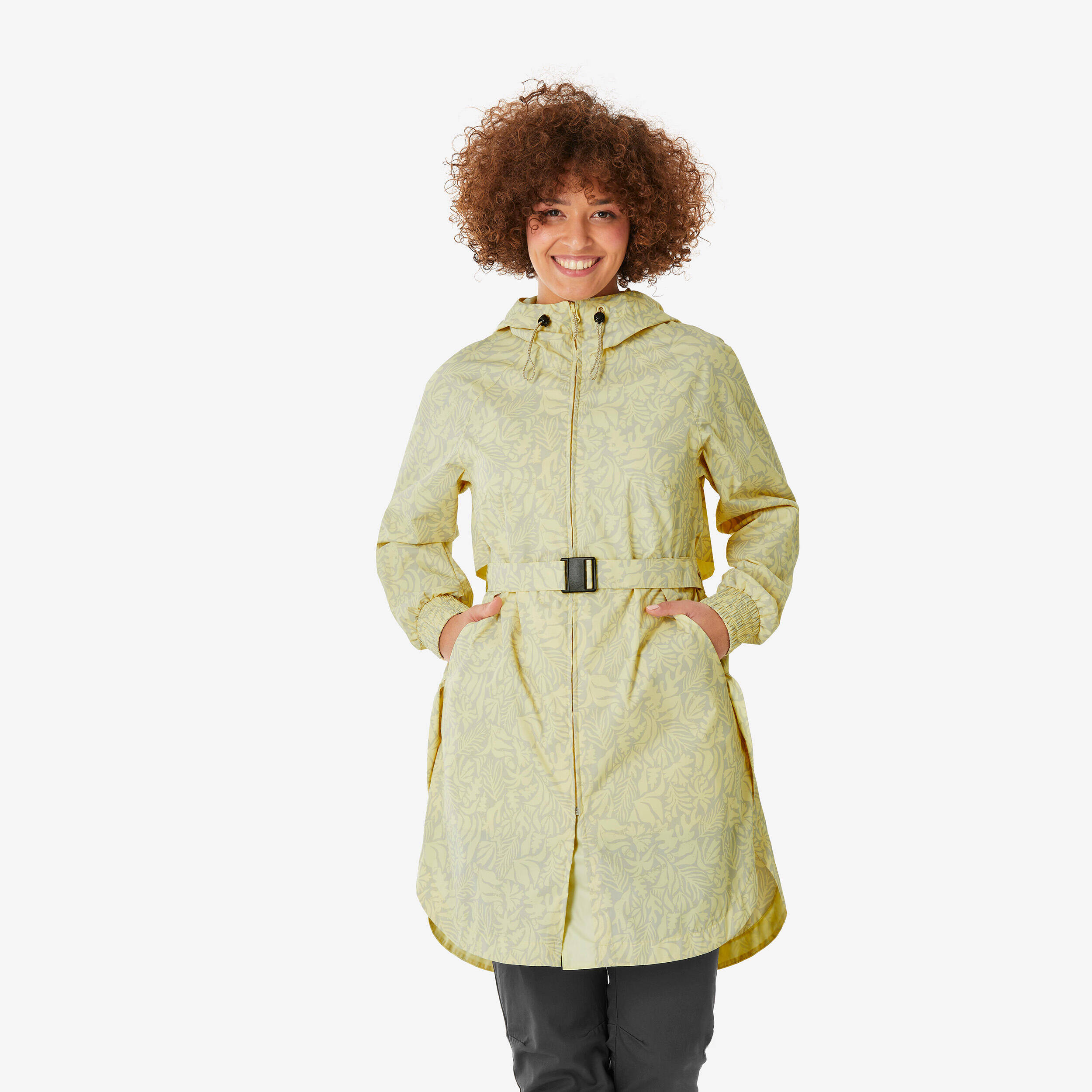 Women’s waterproof hiking jacket, Raincut Long - Yellow -  1