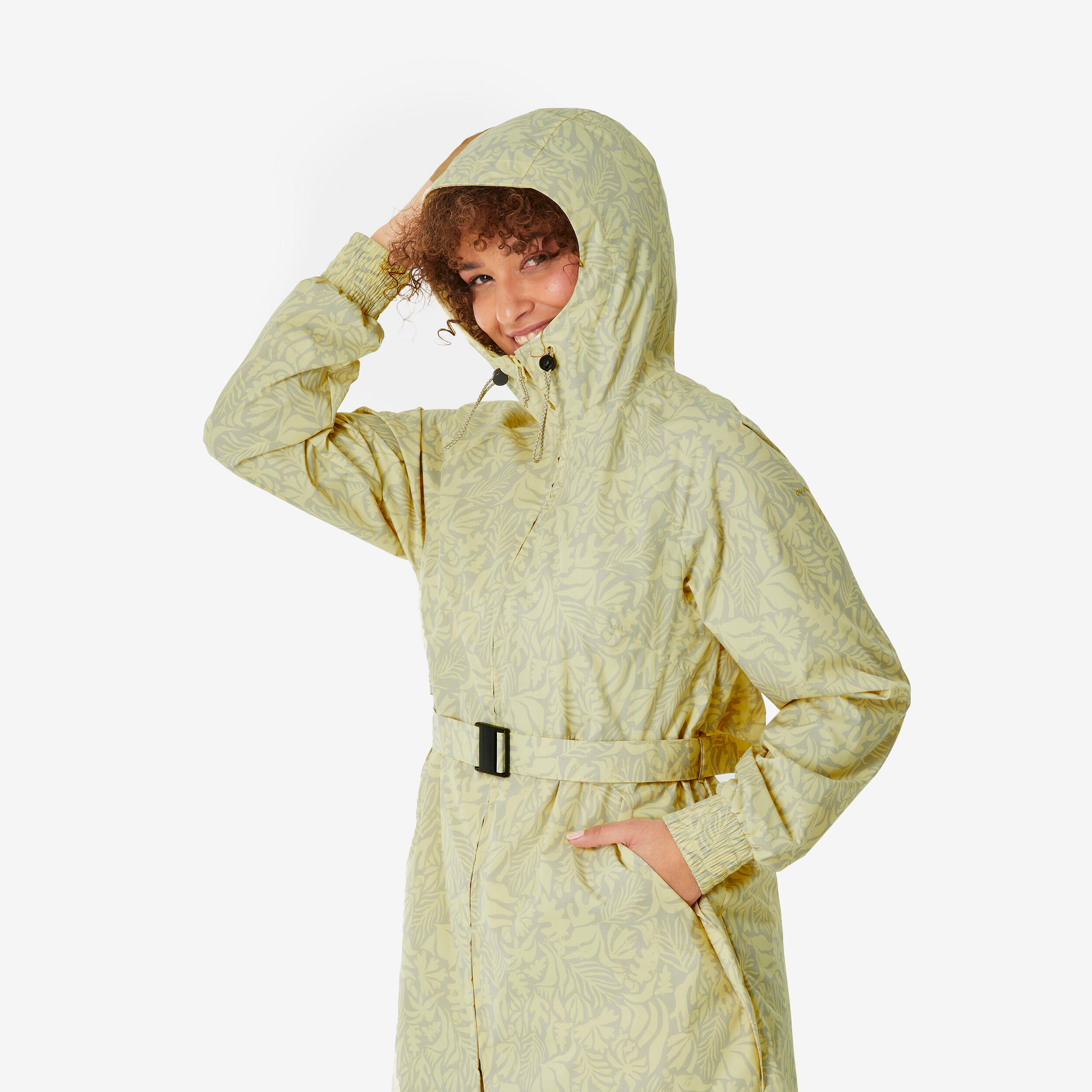 Women’s Waterproof Longline Hiking Jacket, Raincut Long Yellow