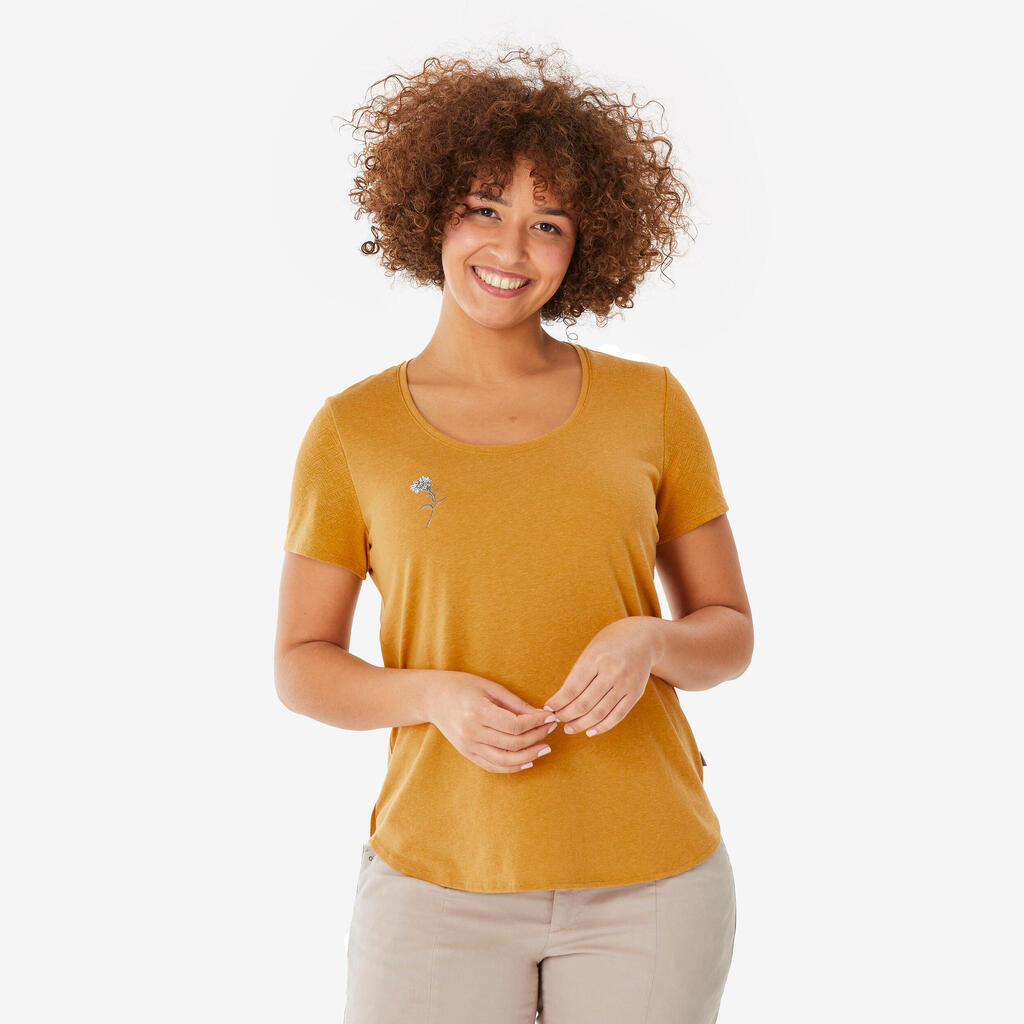 T-shirt de randonnée femme, NH500 jaune ocre