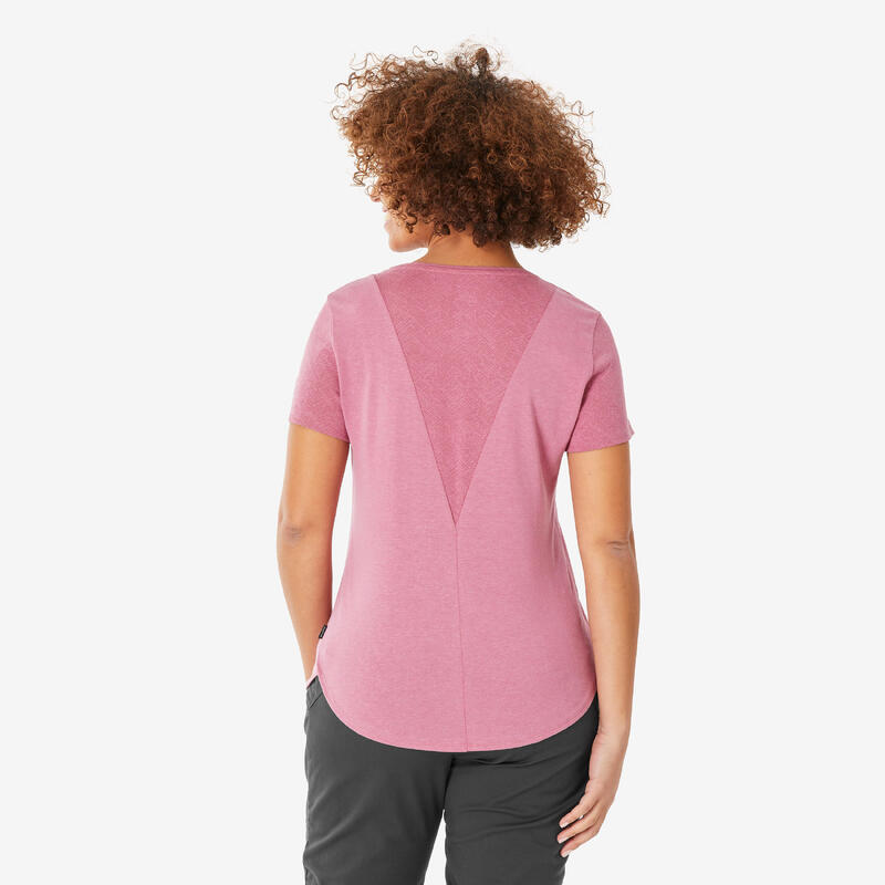 Tricou Drumeție în natură NH500 Roz Damă