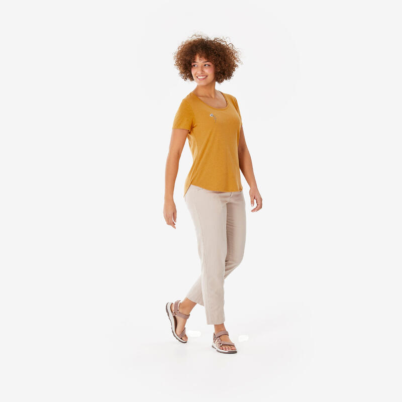 Tricou Drumeție în natură NH500 Galben Damă
