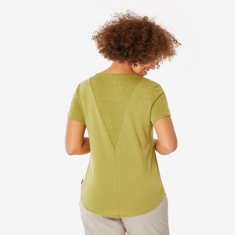 Tricou Drumeție în natură NH500 Kaki Damă