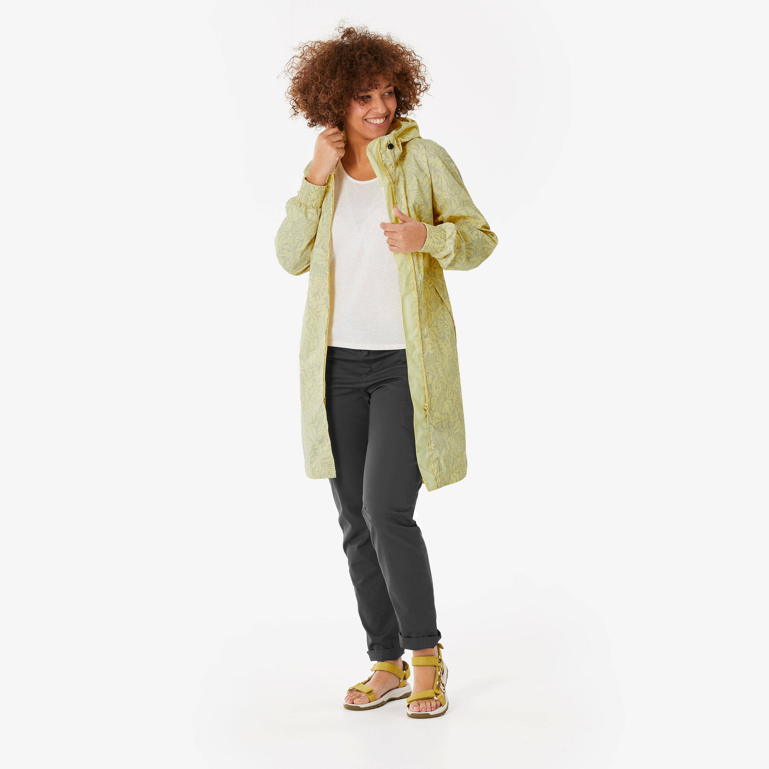 Women’s waterproof hiking jacket, Raincut Long - Yellow -  2