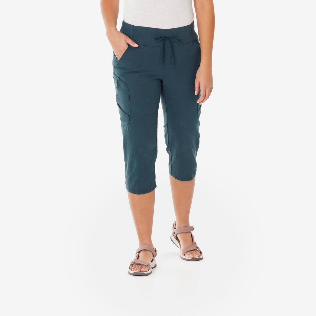 ŽENSKE KAPRI PANTALONE ZA PLANINARENJE NH500 - ZELENE