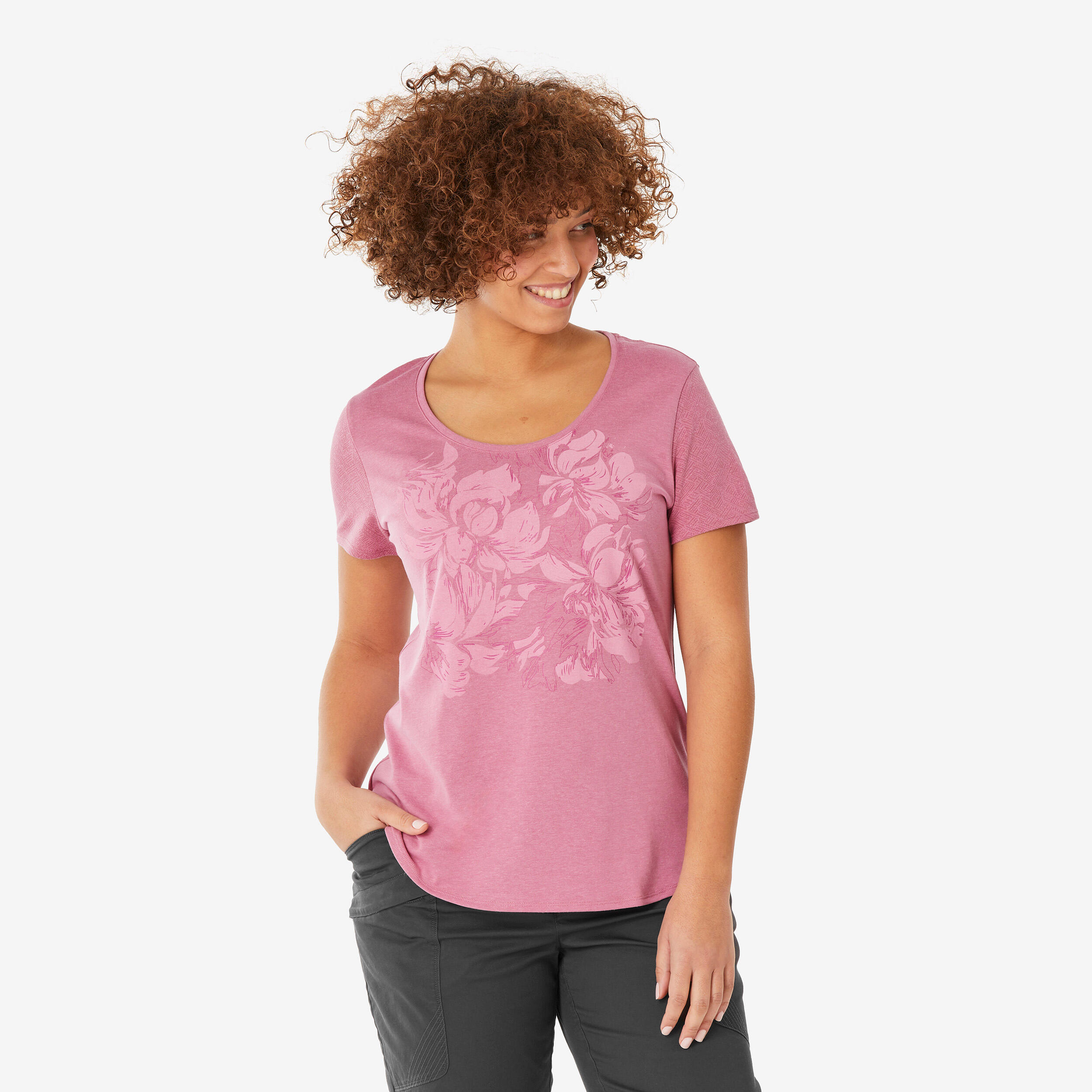 Tricou Drumeție în natură NH500 Roz Damă