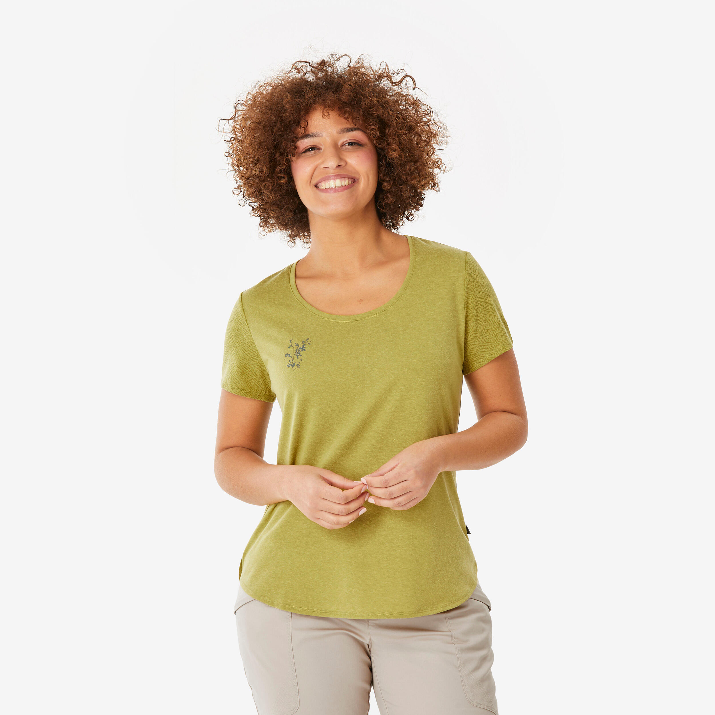 Tricou Drumeție în natură NH500 Kaki Damă