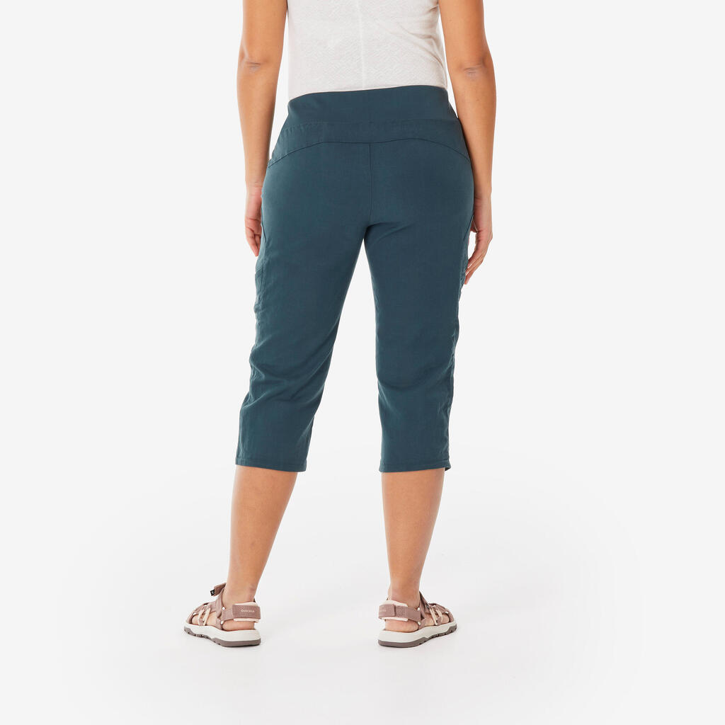 ŽENSKE KAPRI PANTALONE ZA PLANINARENJE NH500 - ZELENE