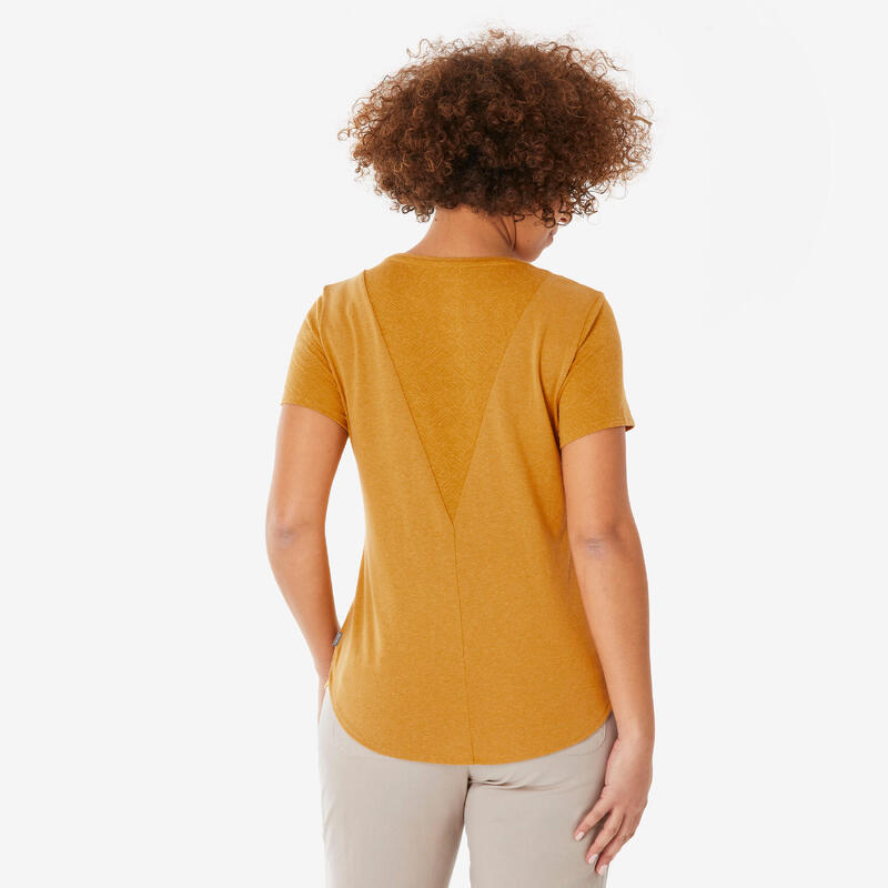 Tricou Drumeție în natură NH500 Galben Damă