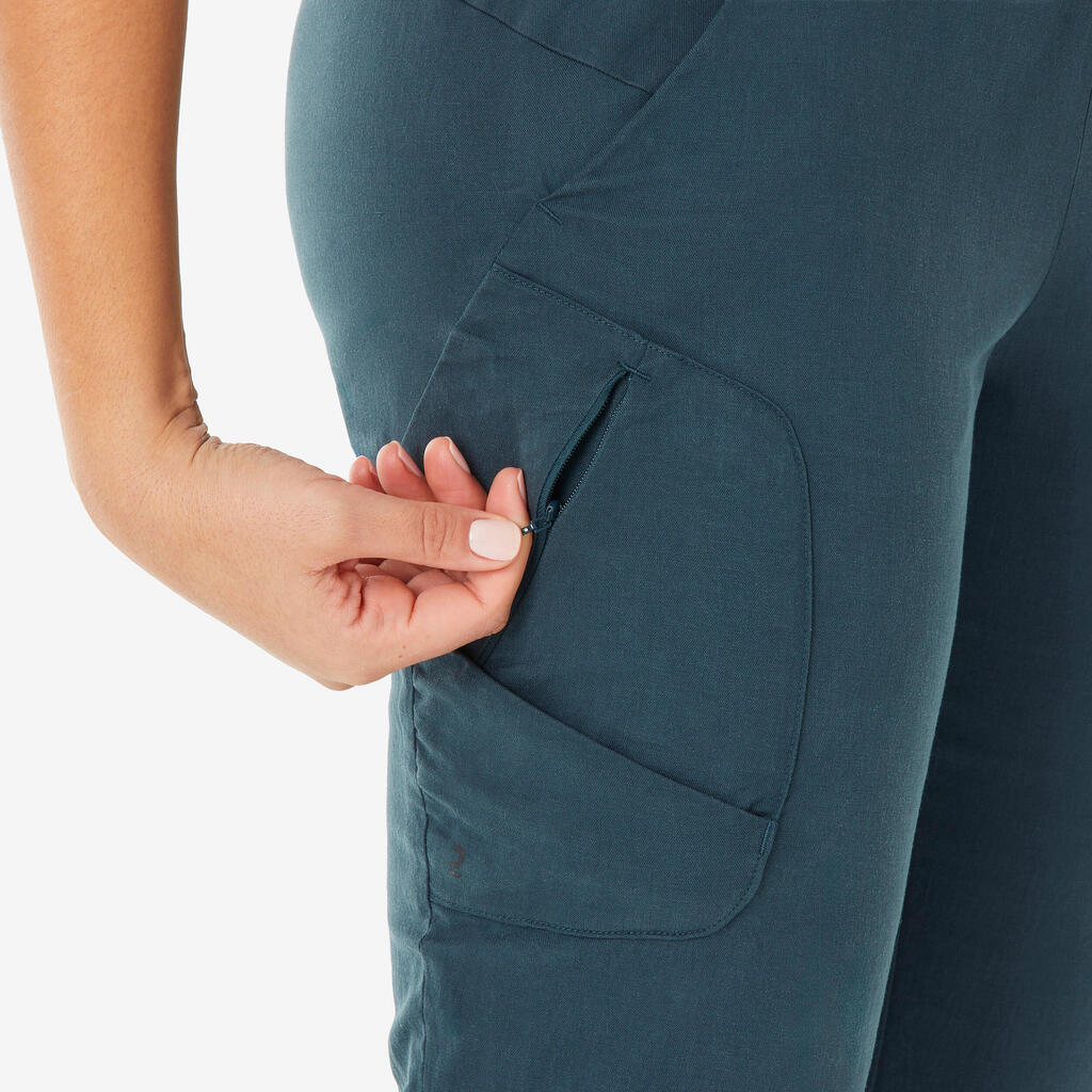 ŽENSKE KAPRI PANTALONE ZA PLANINARENJE NH500 - ZELENE