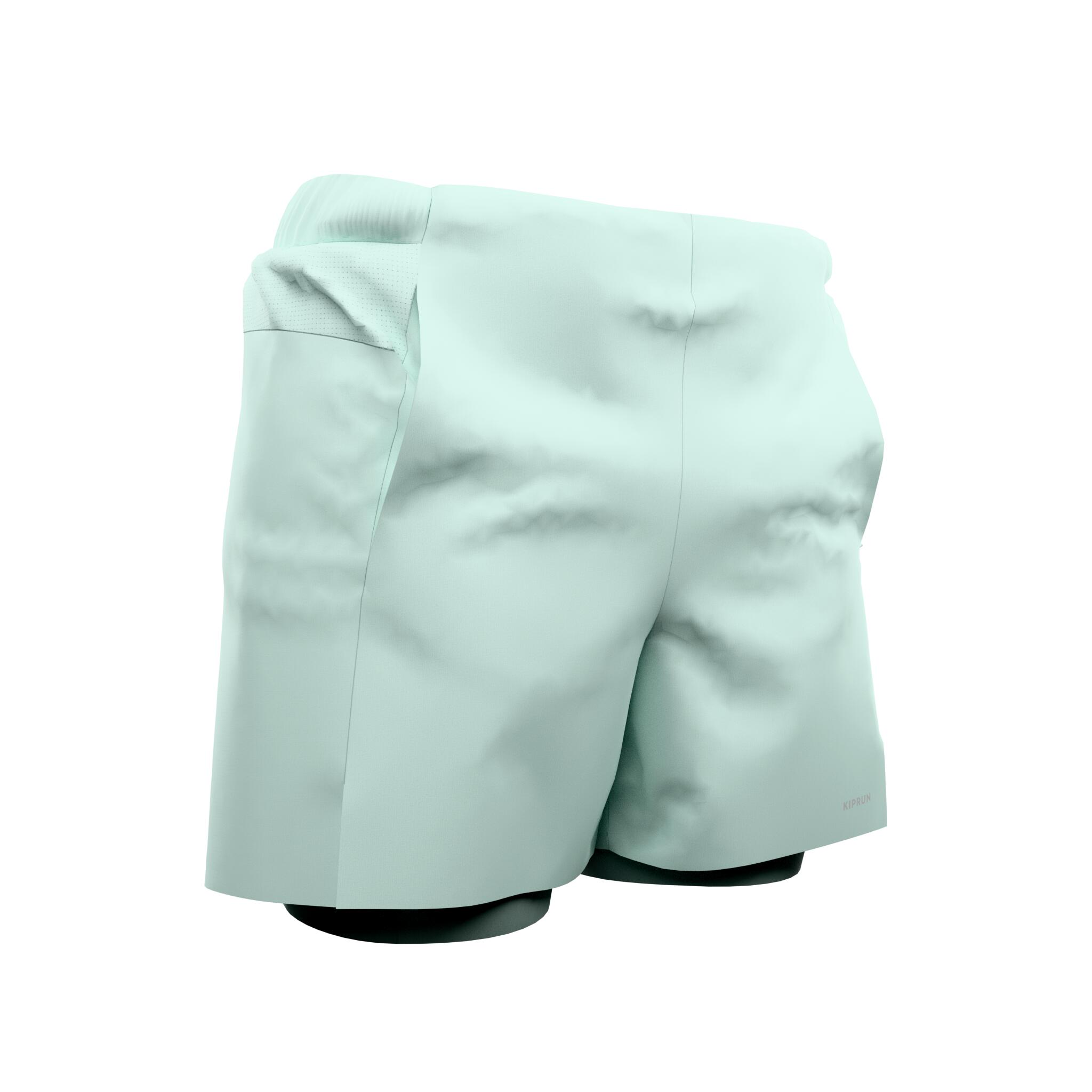 Short de course 2 en 1 respirant femme, Run 500 Dry vert - KIPRUN