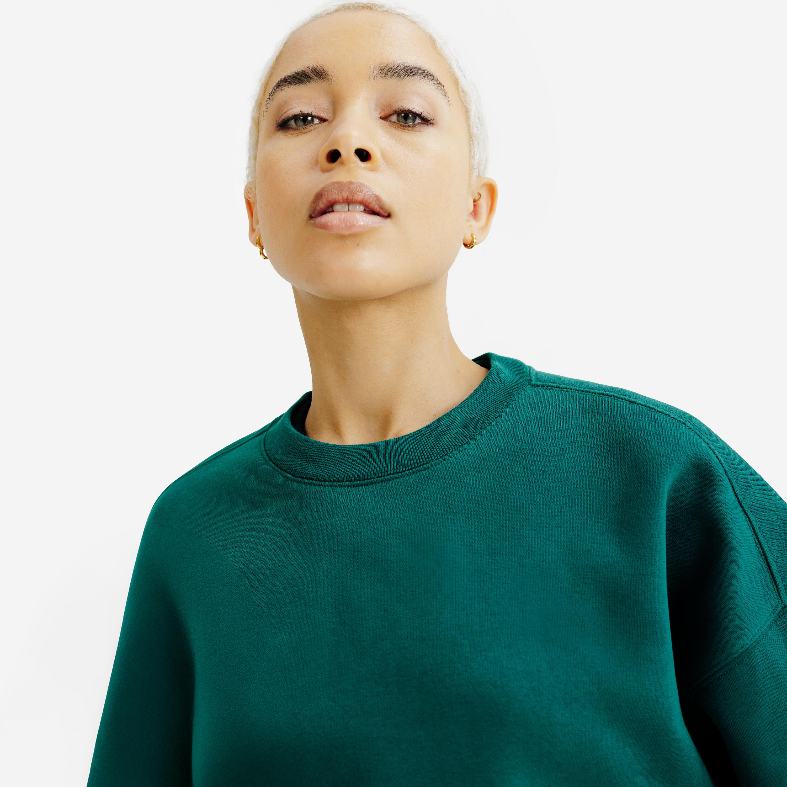 Felpa donna ELEMENTALS girocollo oversize pesante verde 3/7