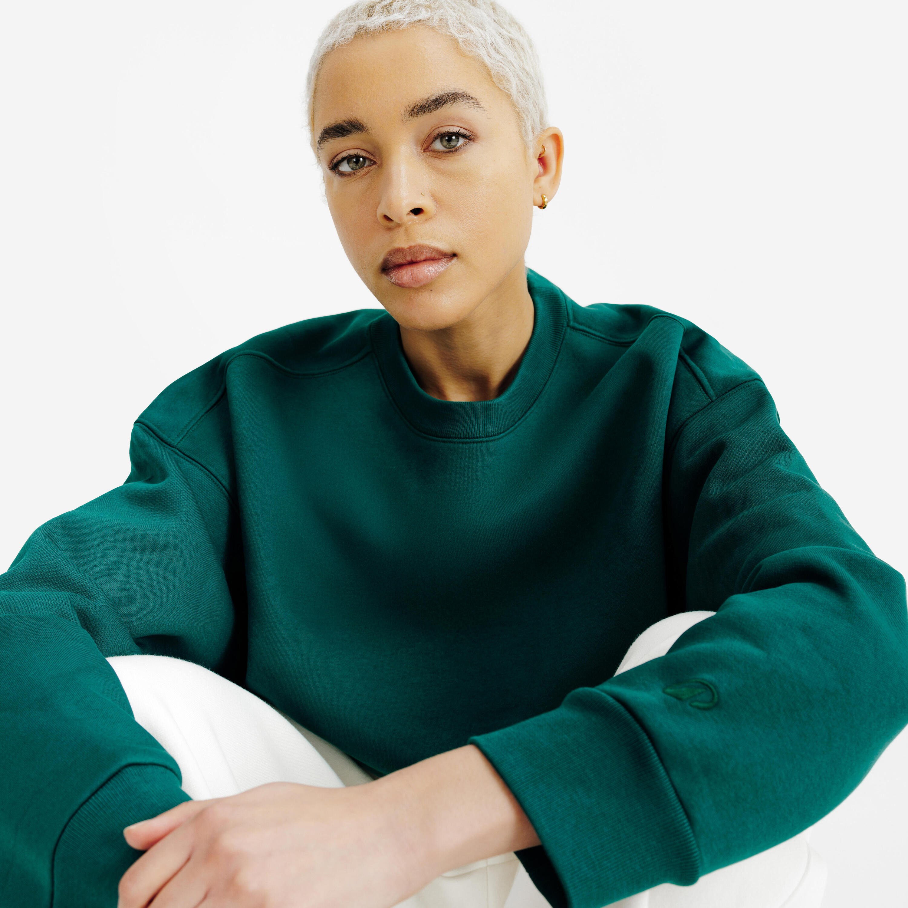 Felpa donna ELEMENTALS girocollo oversize pesante verde 5/7