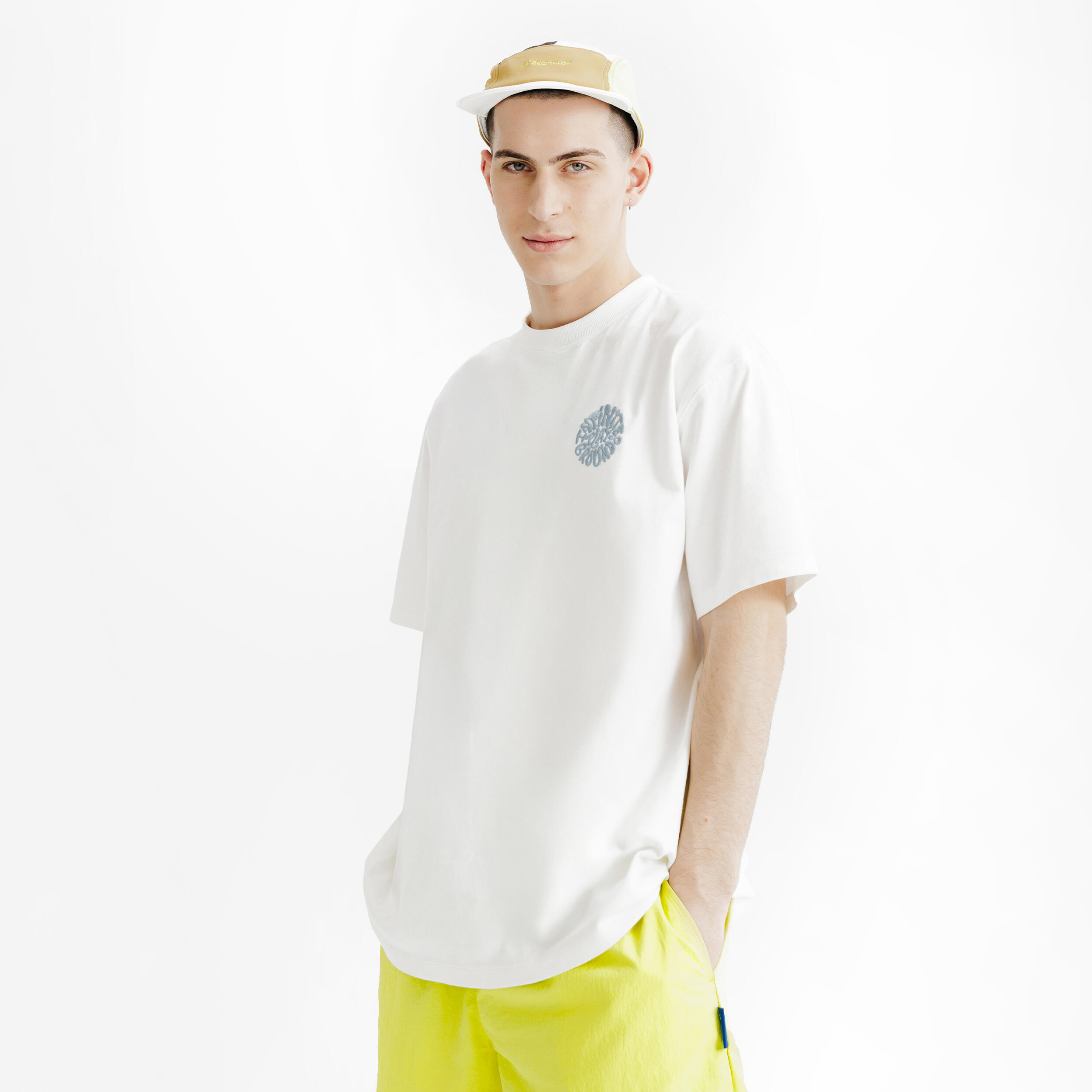 Șapcă 5 secțiuni, alb-verde-bej