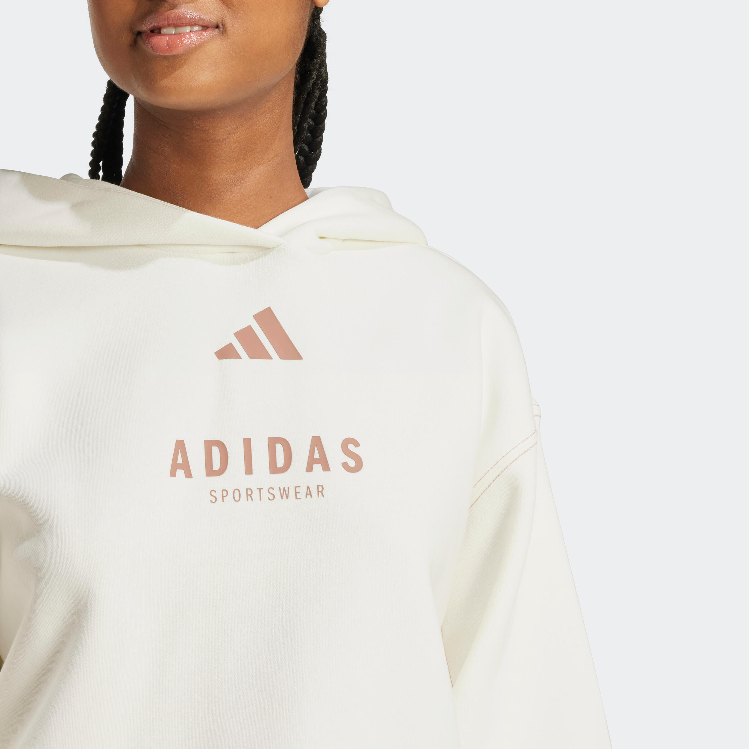 Felpa ADIDAS donna con cappuccio leggera bianca 2/5
