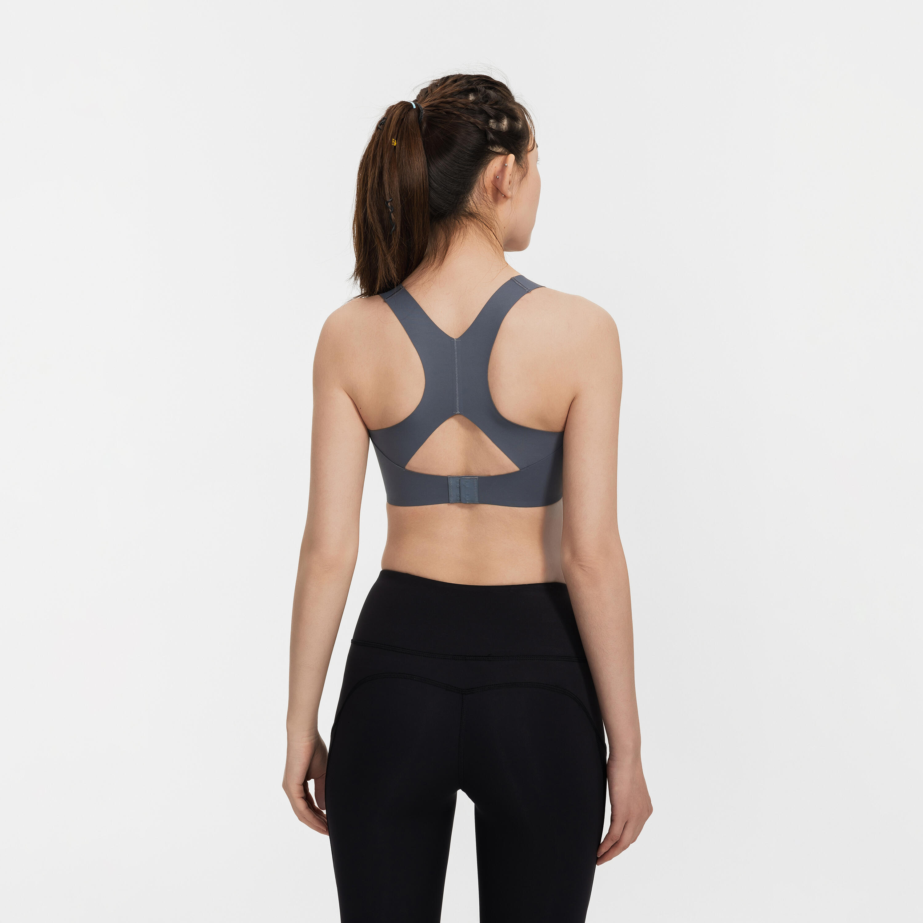 Women's Nude medium support sports bra 520, Asphalt Grey