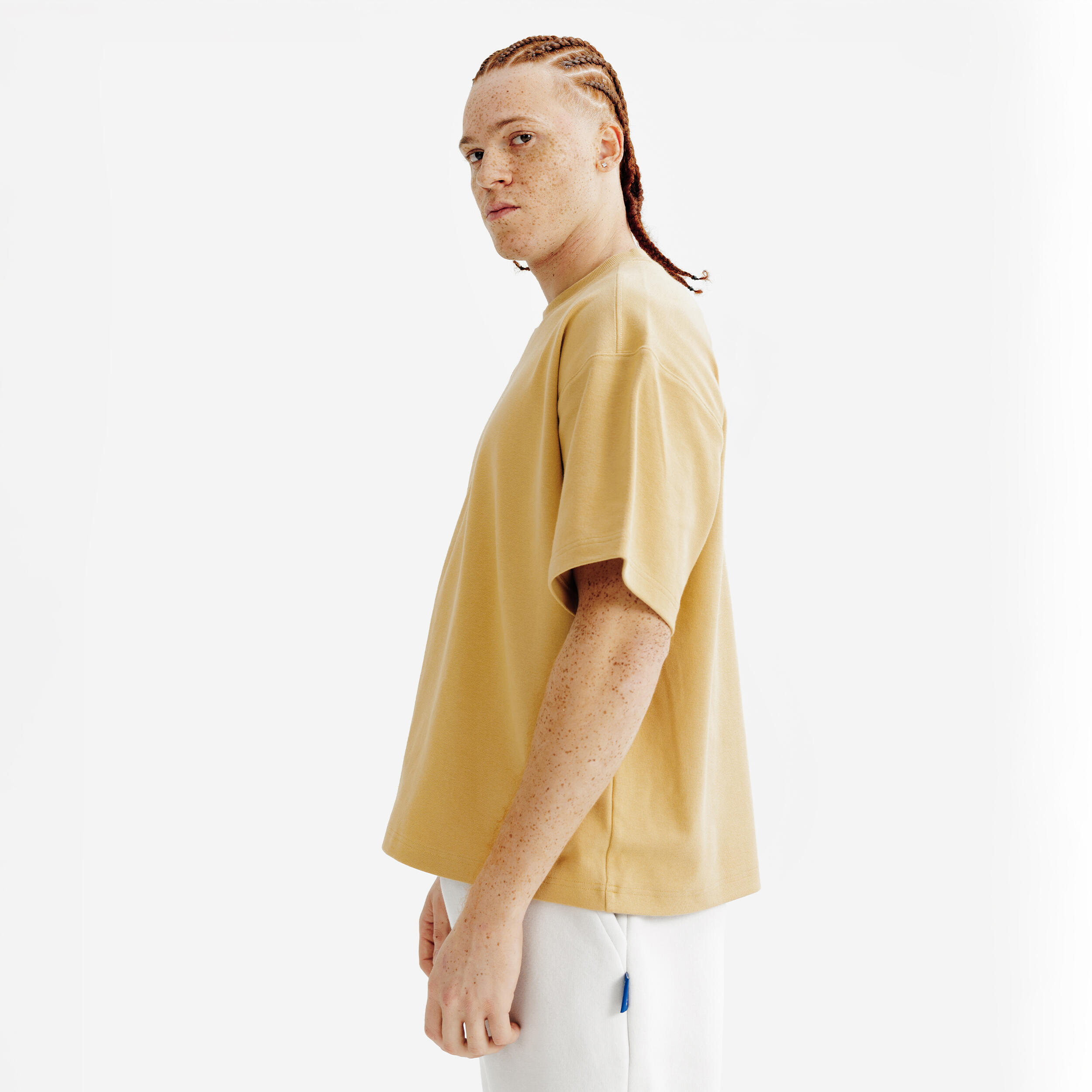 Tシャツ・カットソー [MATINKIM]oversize big graphic top for men in light beige OVERSIZE BIG GRAPHIC TOP FOR MEN IN LIGHT BEIGE – Matin Kim