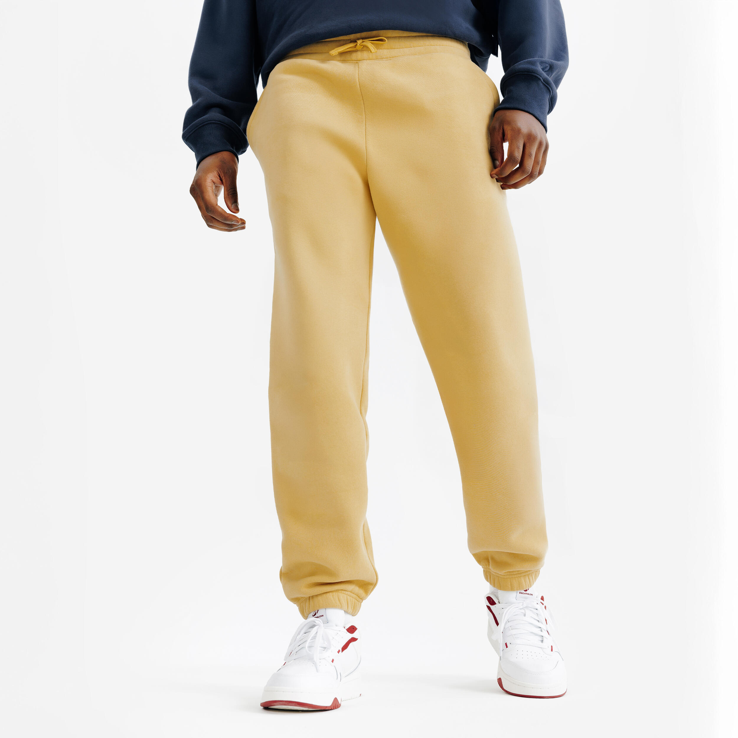 DECATHLON Pantaloni tuta uomo ELEMENTALS oversized felpati beige