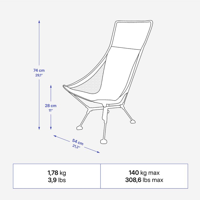 Scaun jos de camping, ultra compact, cu spătar înalt, 900 XL
