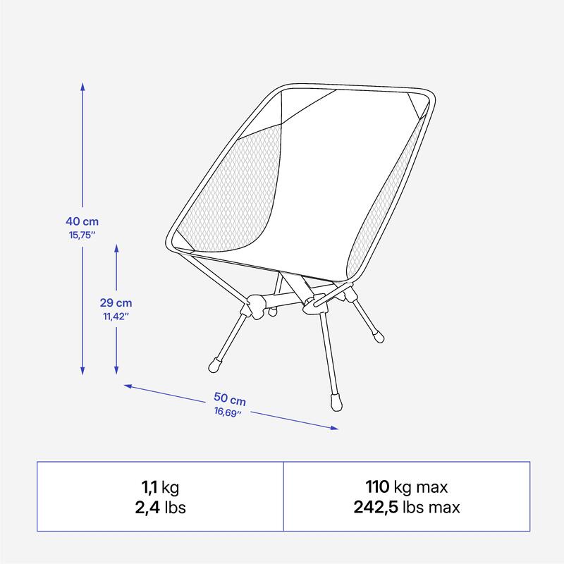 CHAISE BASSE DE CAMPING 500 M - PLIANTE ET COMPACTE