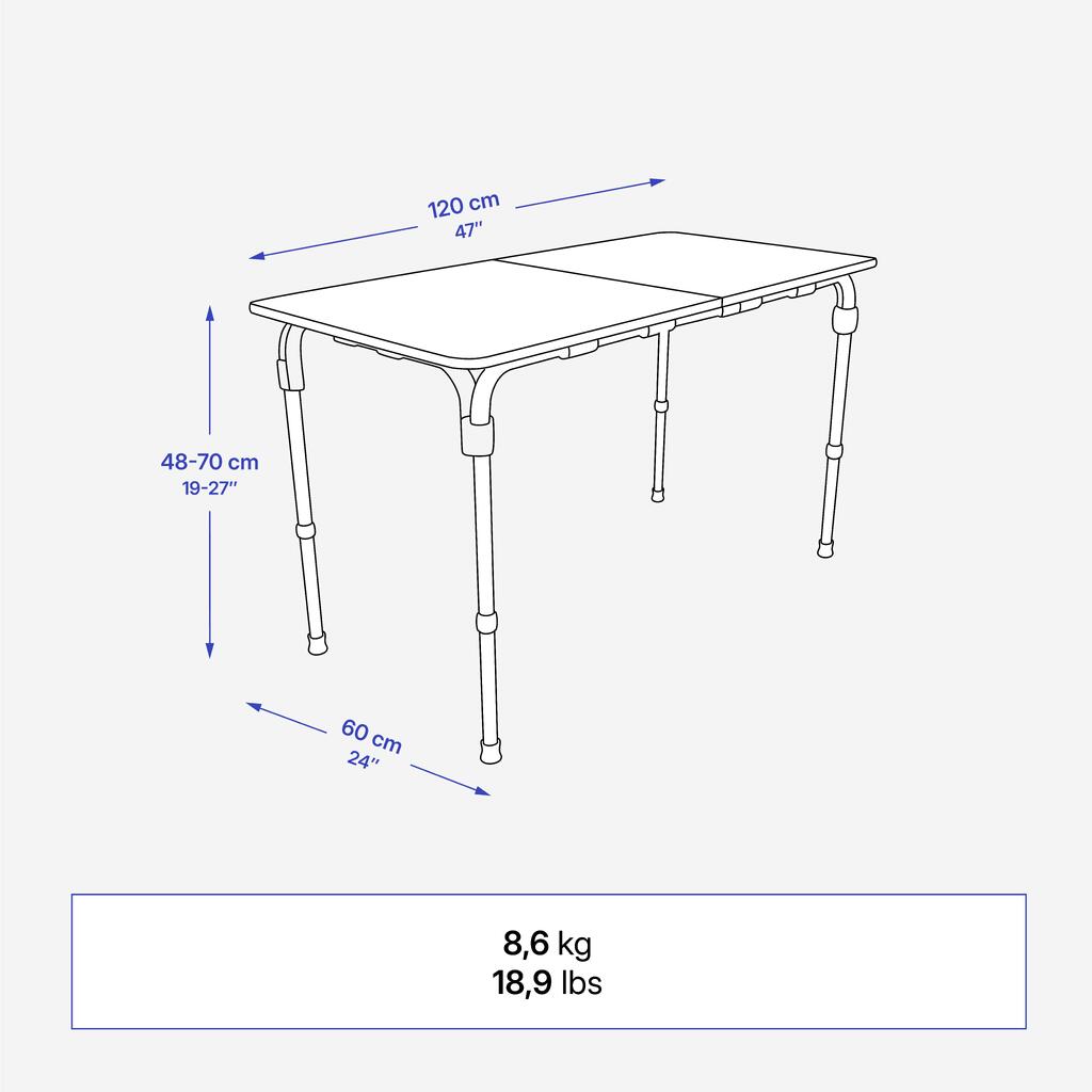 TABLE DE CAMPING PLIANTE - REGLABLE (50 à 71cm) - 4/6 PERSONNES - PLATEAUX BOIS