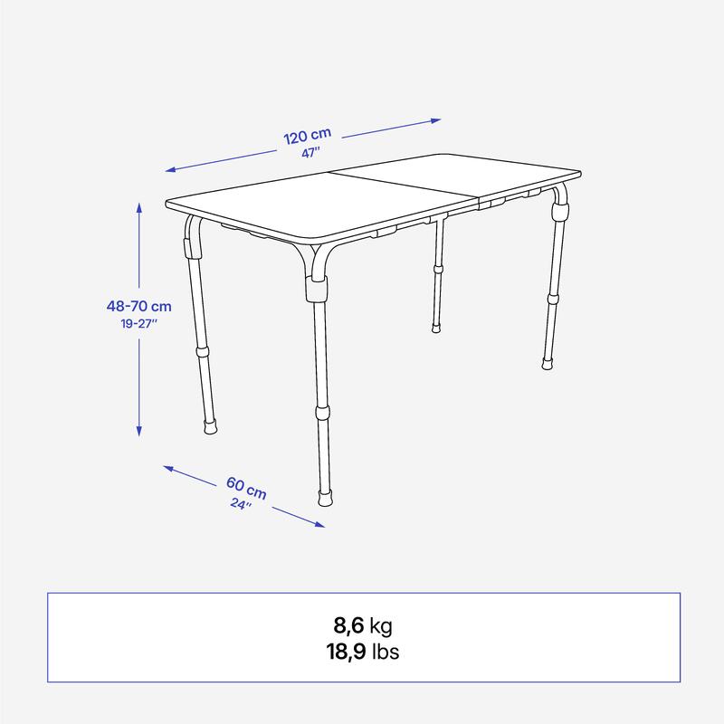 MESA DE CAMPISMO DOBRÁVEL - REGULÁVEL (50 a 71 cm) - 4/6 PESSOAS - TAMPO MADEIRA