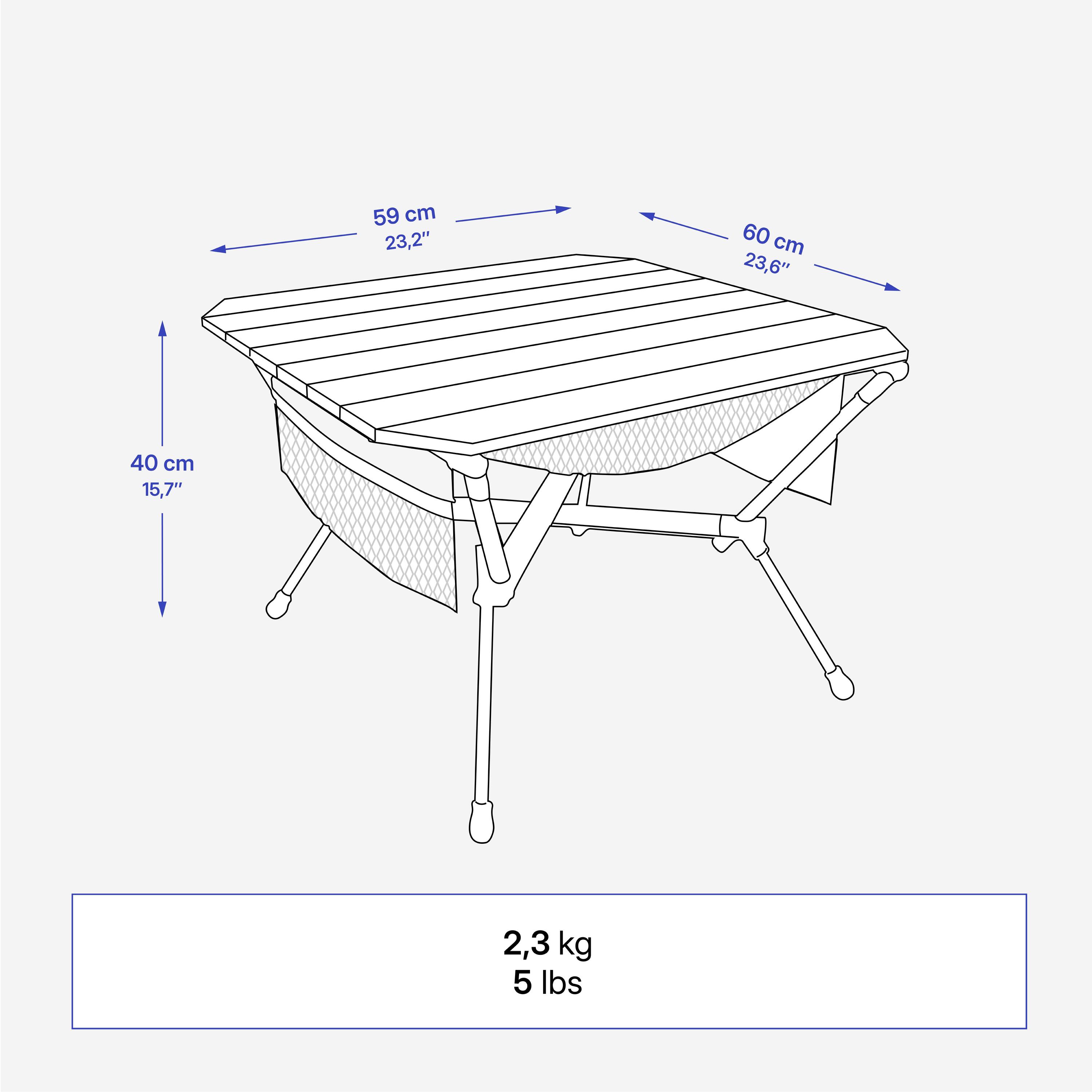 LOW TABLE -  COMPACT - FOR CAMPING - 500  - BEIGE - GREEN 5/6