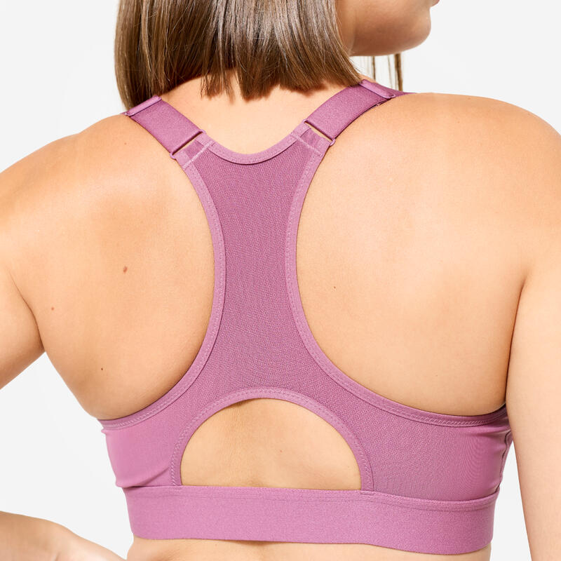 Brassière zippée avec coques maintien fort Femme, Vieux rose