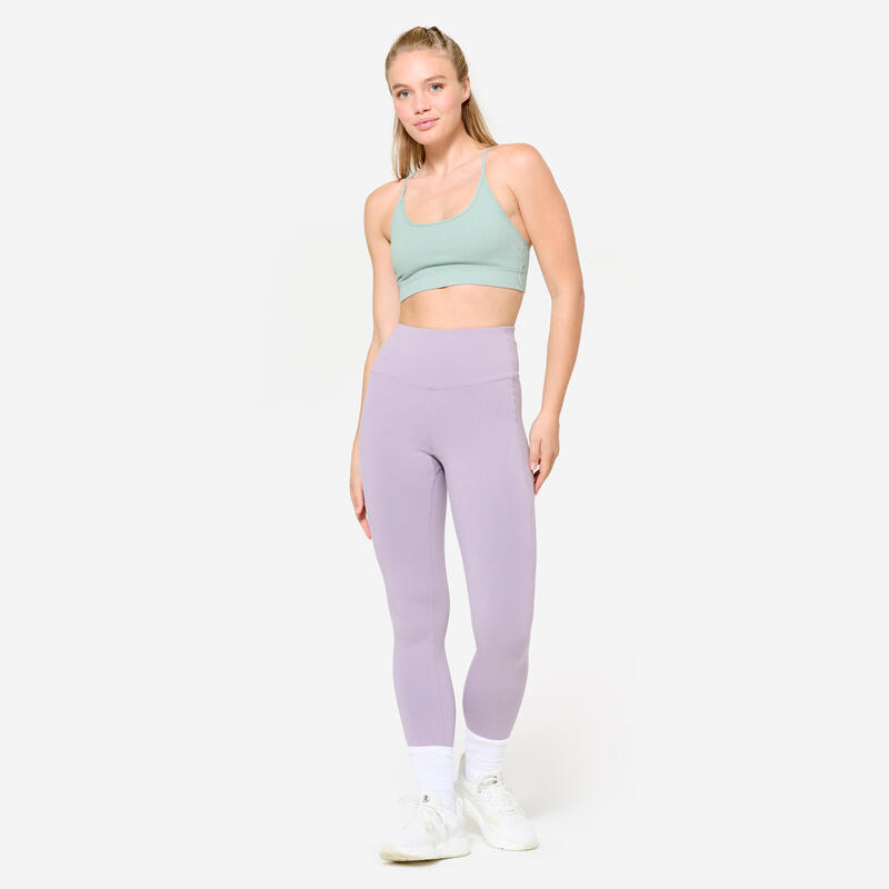 Brassière côtelée sans couture maintien léger Femme, Vert kaki