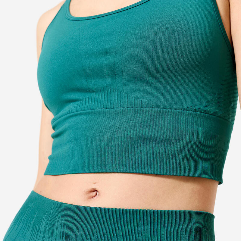 Brassière crop multi-bretelles maintien léger Femme, Vert canard