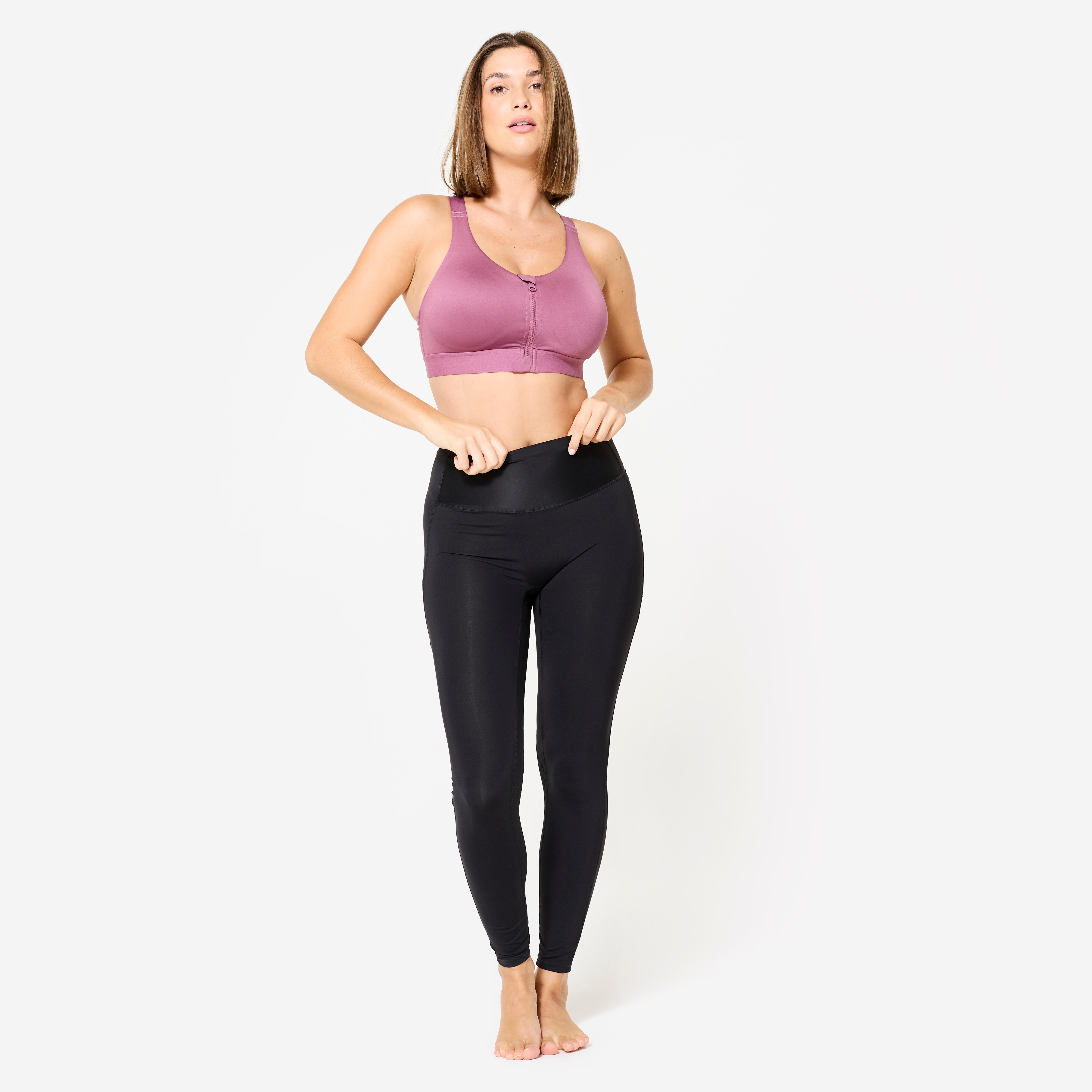 Women Sports Bra, Padded with Zip Detailing, High Support - Old Purple