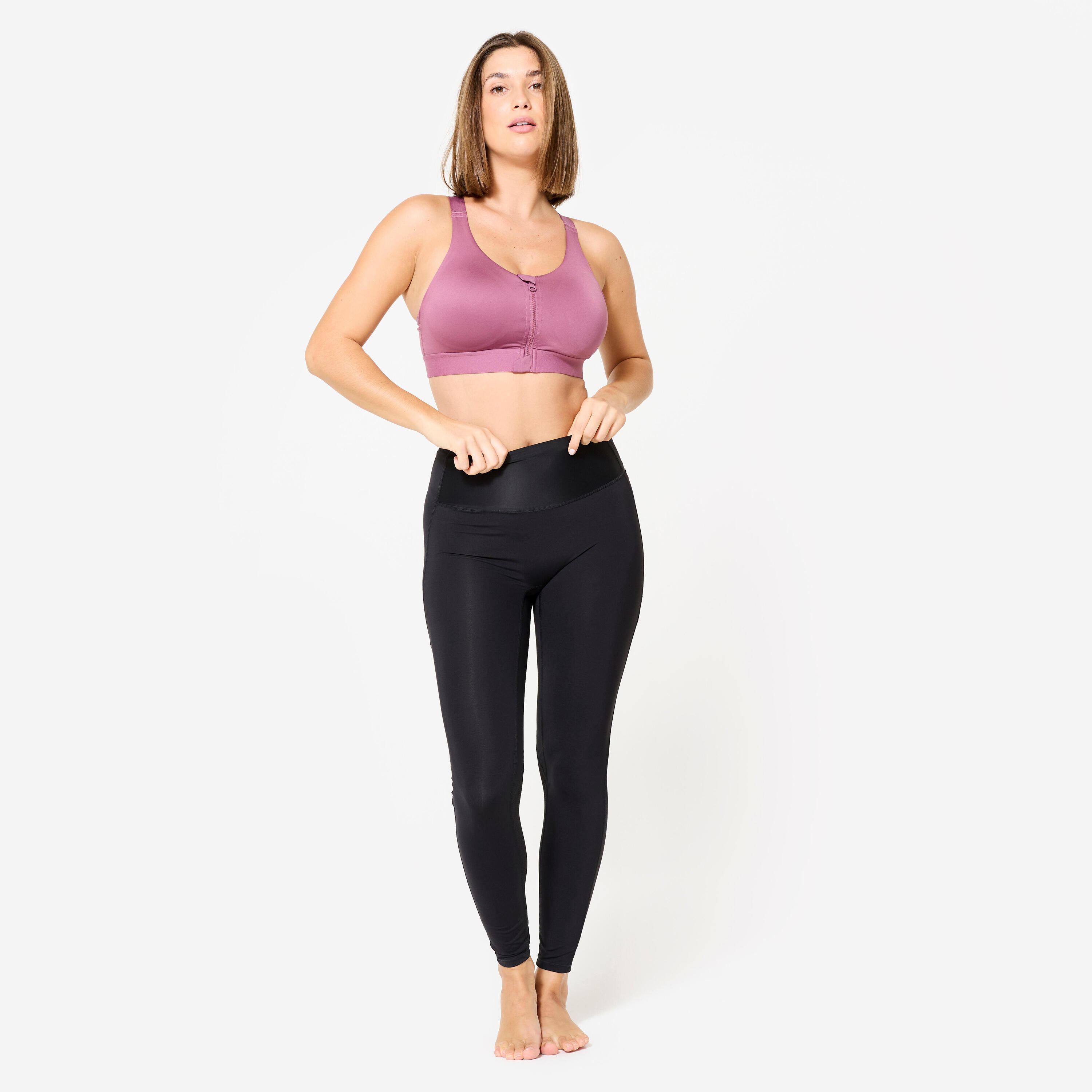 Women's High Support Zipped Sports Bra with Cups - Aged Pink 2/8
