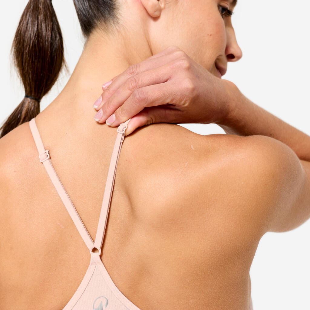 Brassière côtelée sans couture maintien léger Femme, Imprimé rose et bleu