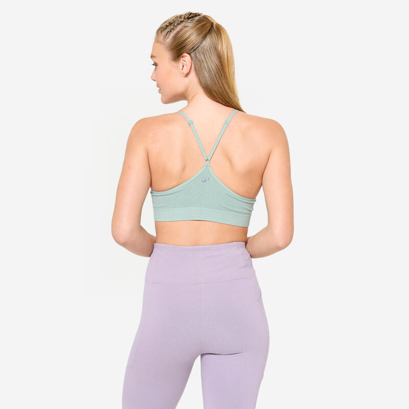 Brassière côtelée sans couture maintien léger Femme, Vert kaki