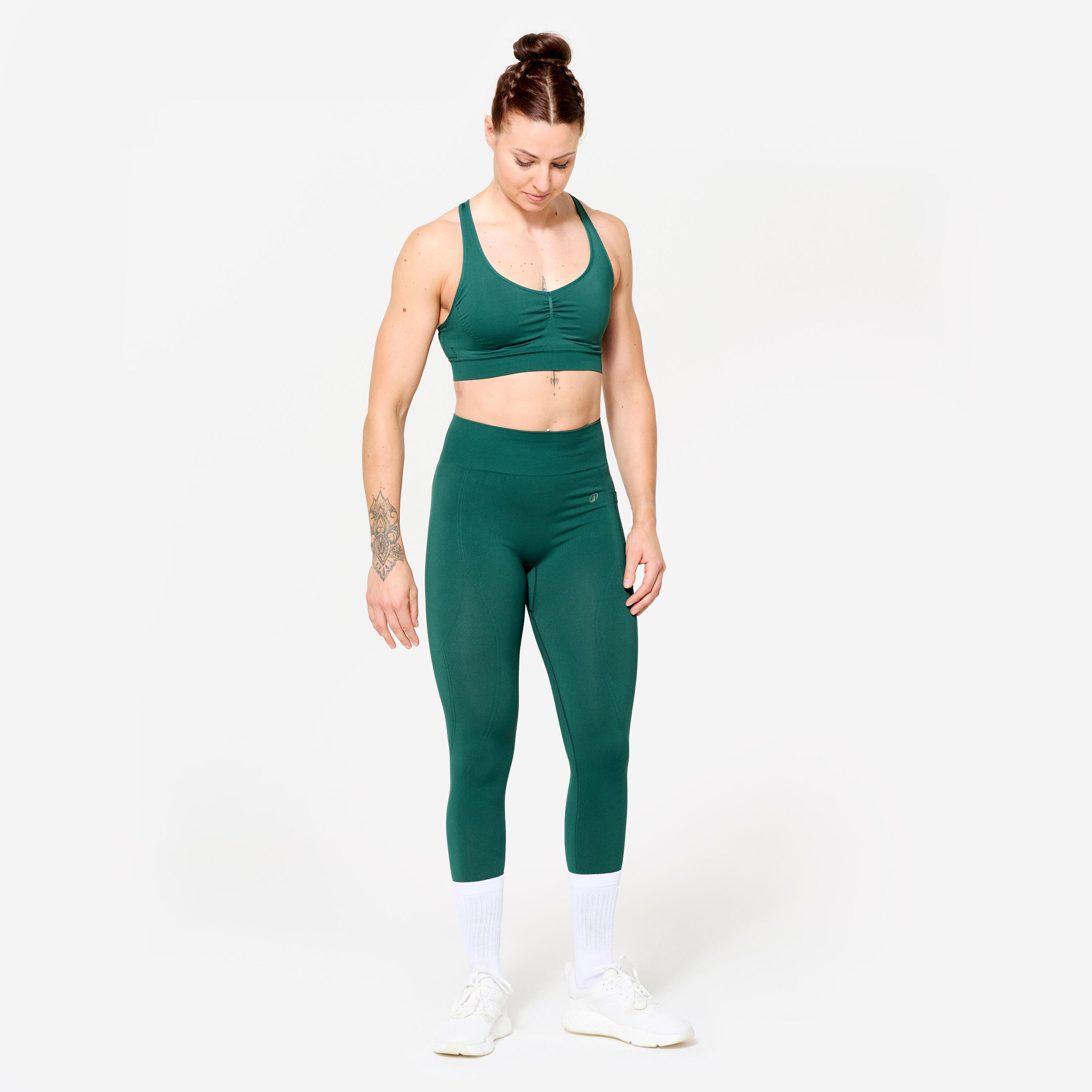 Women's Light Support Cross-Back Sports Bra - Dark Green 2/8