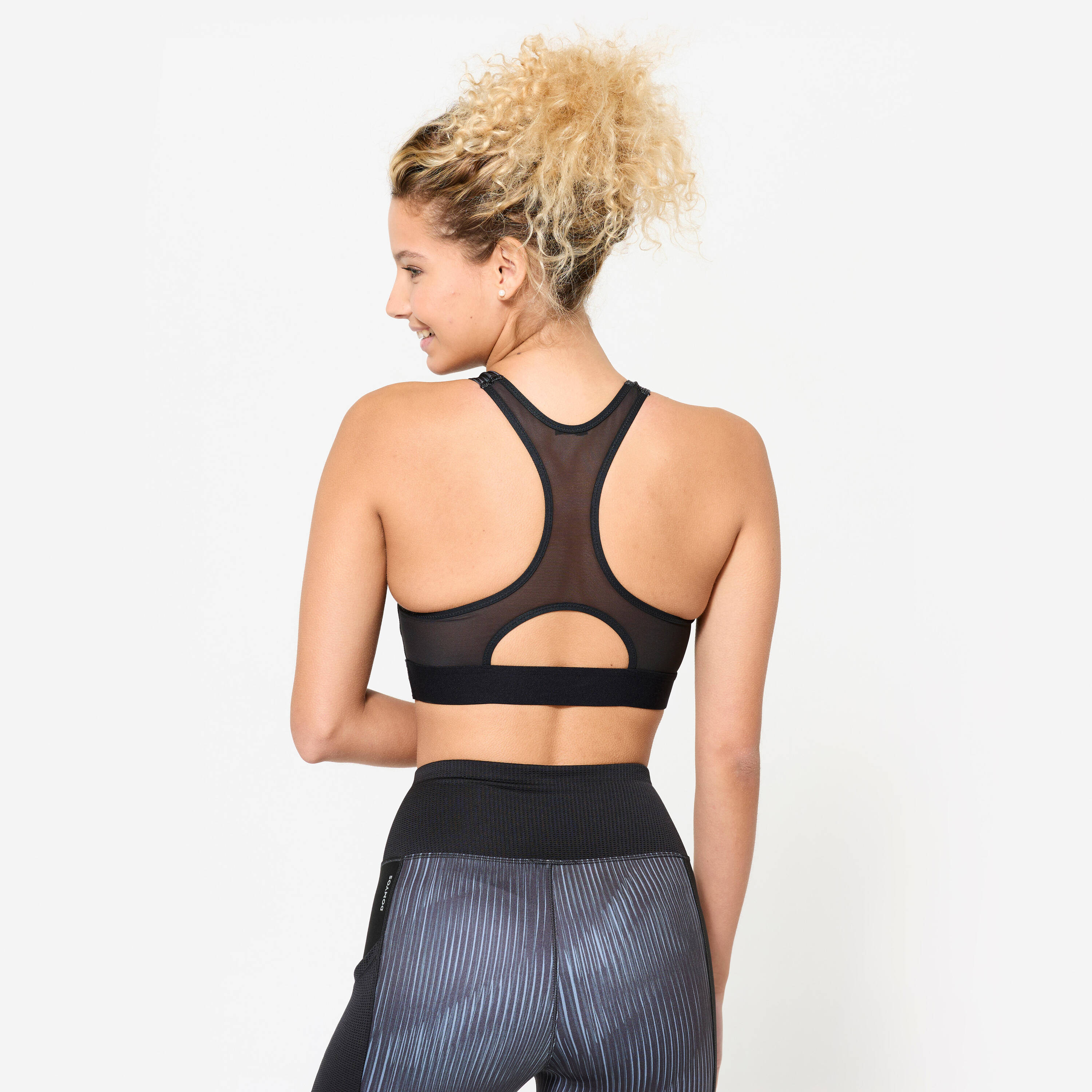 Women's Medium Support Racer Back Sports Bra with Cups - Black/Grey Print -  4