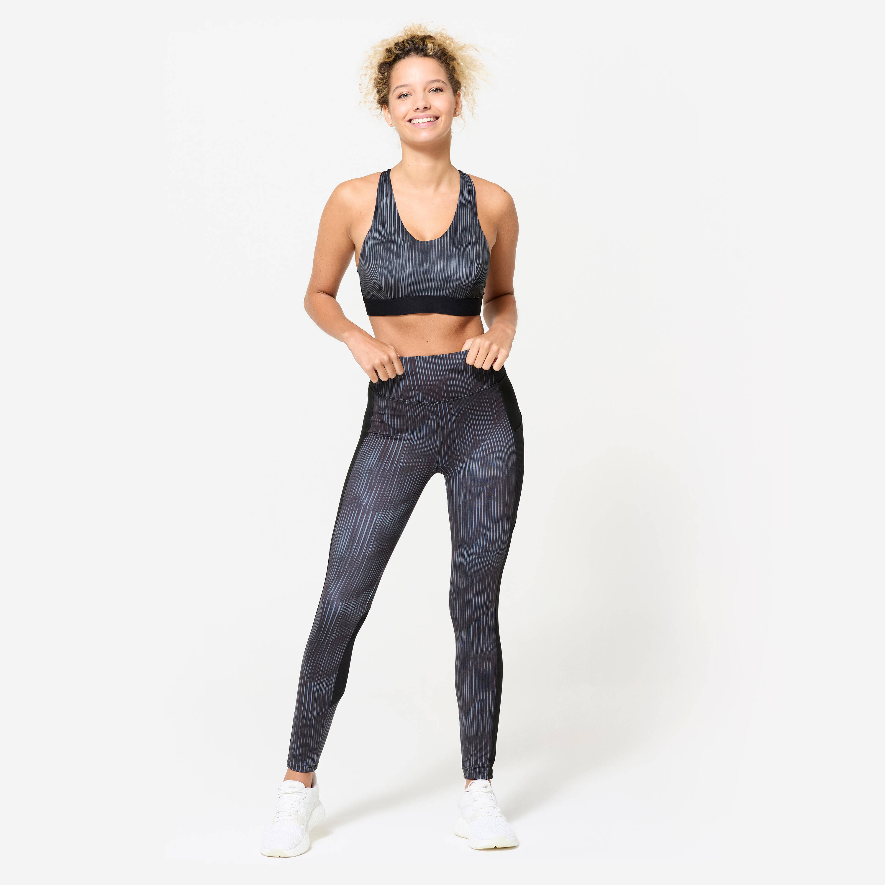 Women's Medium Support Racer Back Sports Bra with Cups - Black/Grey Print -  3