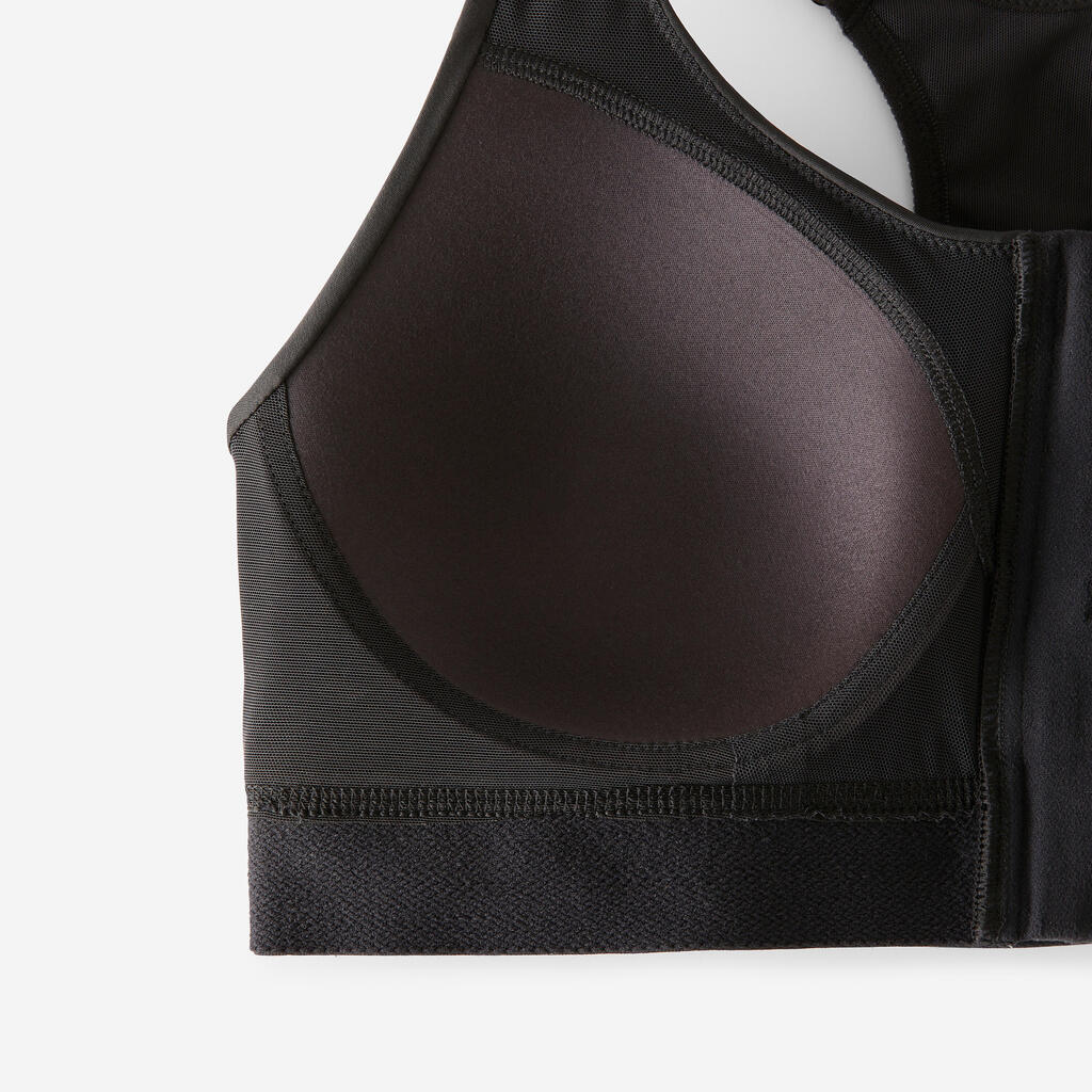 Brassière zippée avec coques maintien fort Femme, Gris