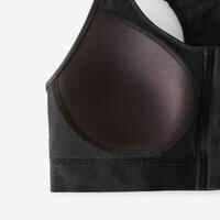 Women's High Support Zipped Sports Bra with Cups - Black