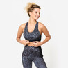 Women's Medium Support Racer Back Sports Bra with Cups - Black/Grey Print