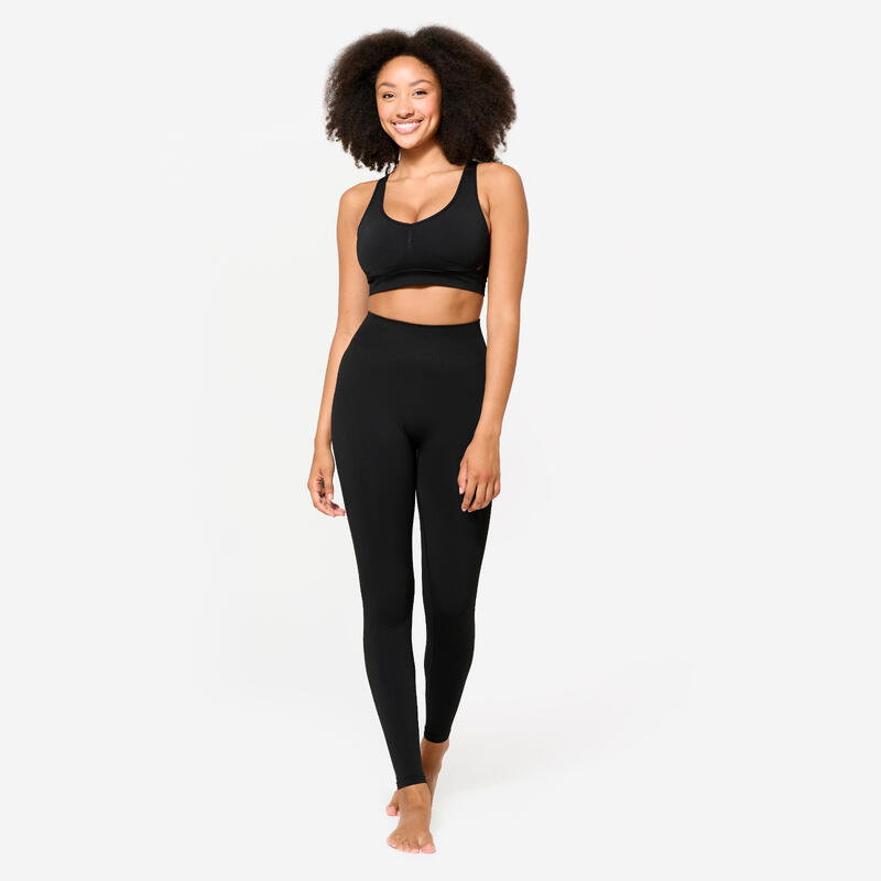 Brassière dos croisé maintien léger Femme, Noir