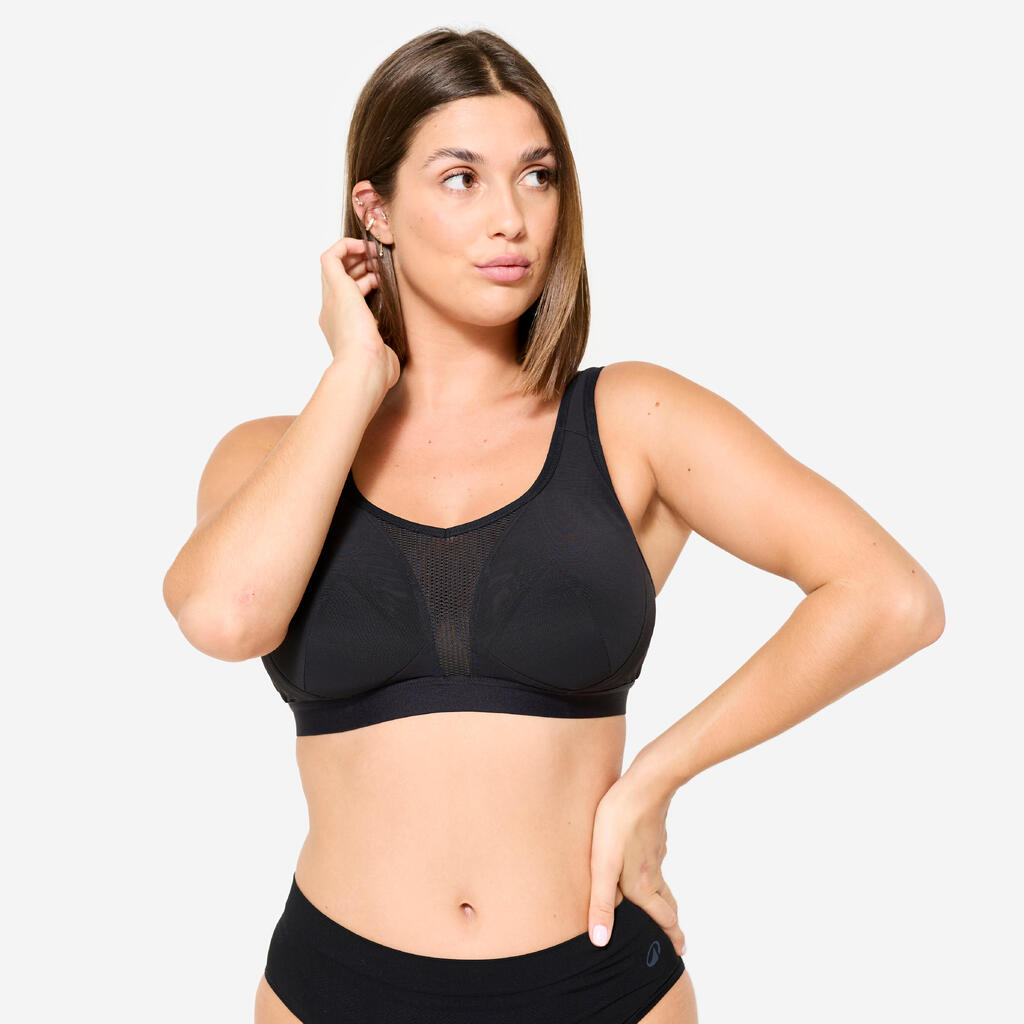 Brassière bretelles croisables maintien fort femme, Noir
