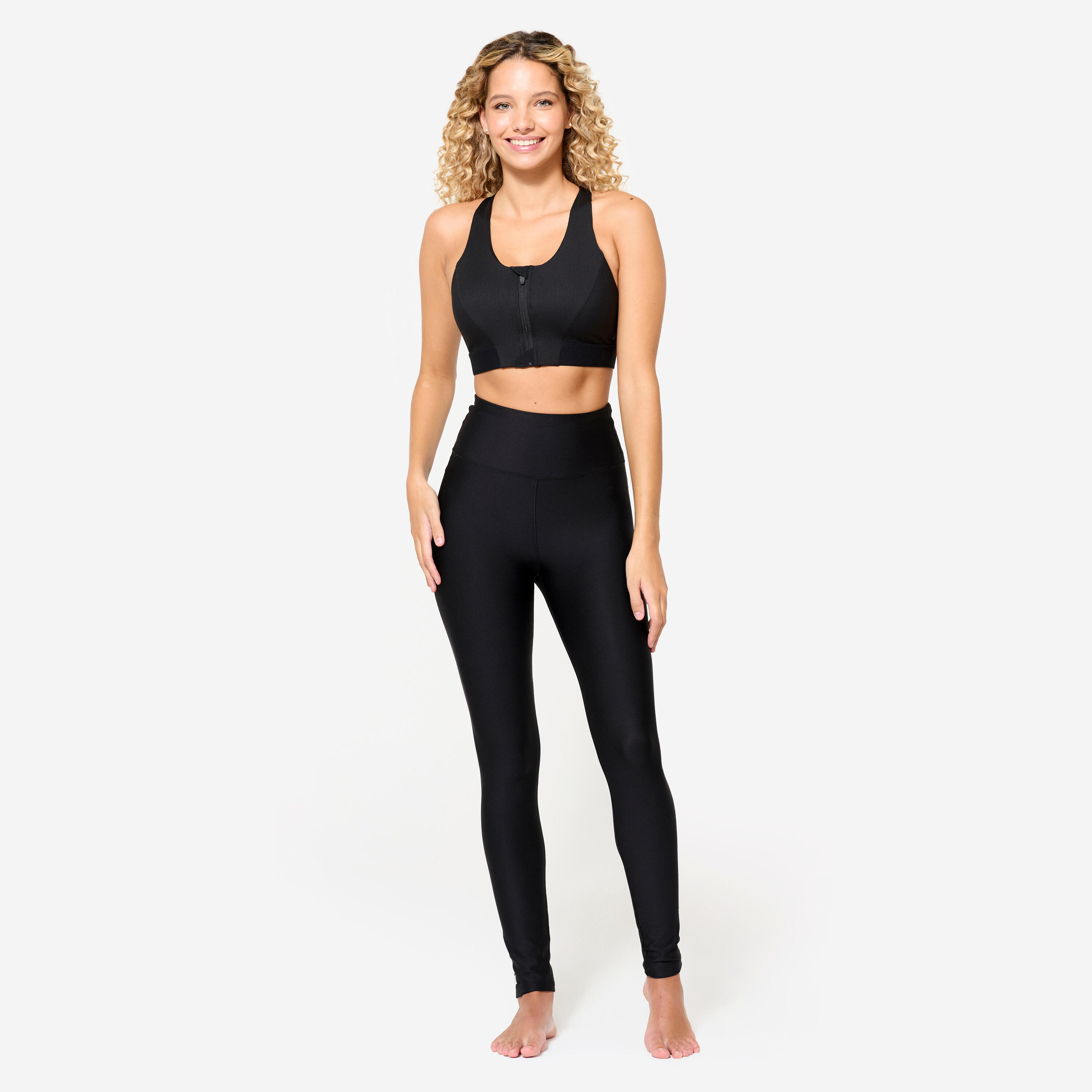 Top sportivo donna palestra traspirante zip frontale sostegno medio nero 2/6