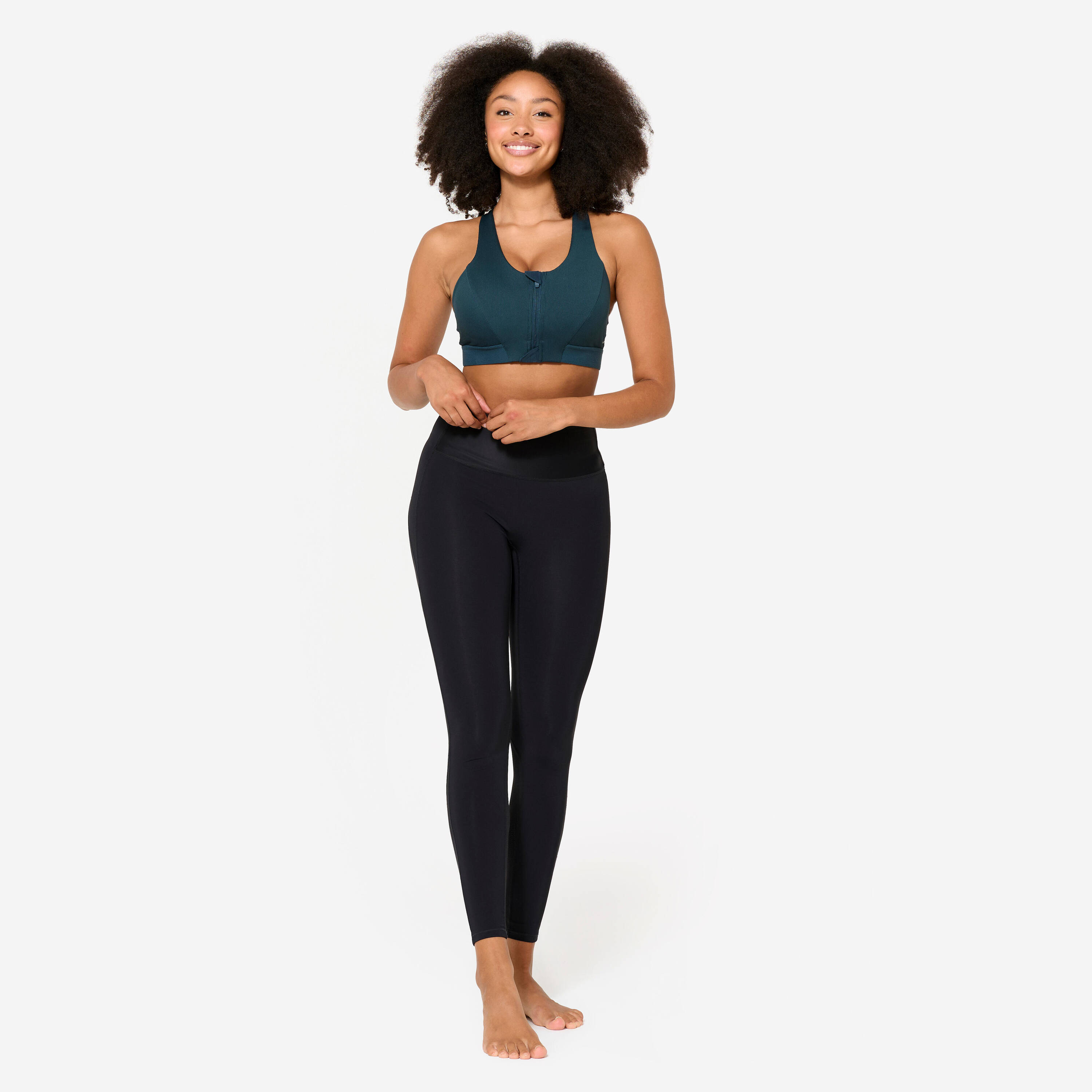 Women's Medium Support Ribbed Zip-Up Sports Bra - Turquoise -  3