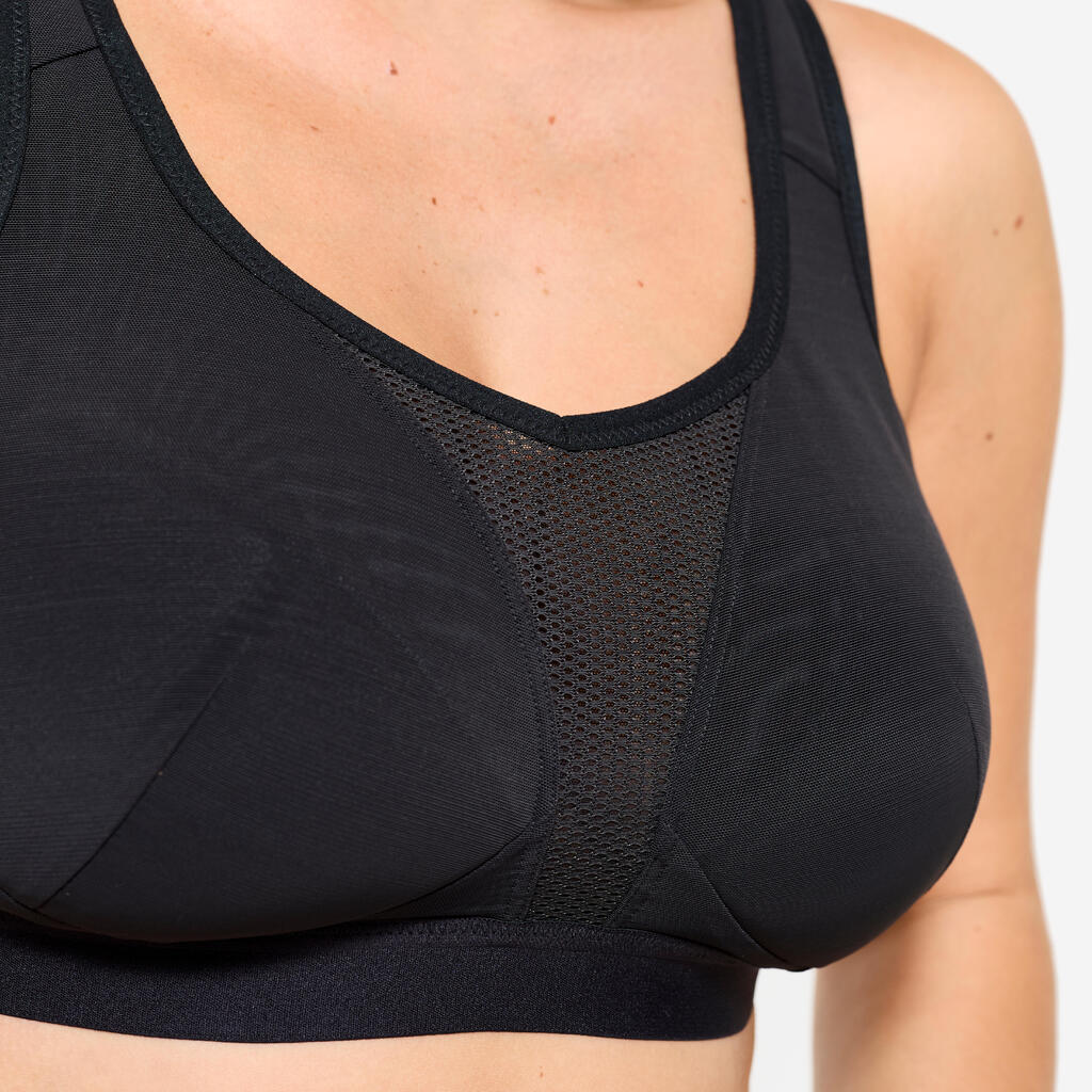 Brassière bretelles croisables maintien fort femme, Noir