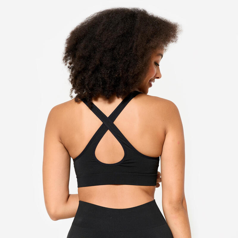 Brassière dos croisé maintien léger Femme, Noir