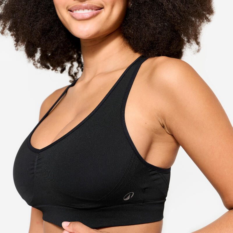 Brassière dos croisé maintien léger Femme, Noir