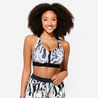 Women Sports Bra, Padded with Zip Detailing, High Support - White